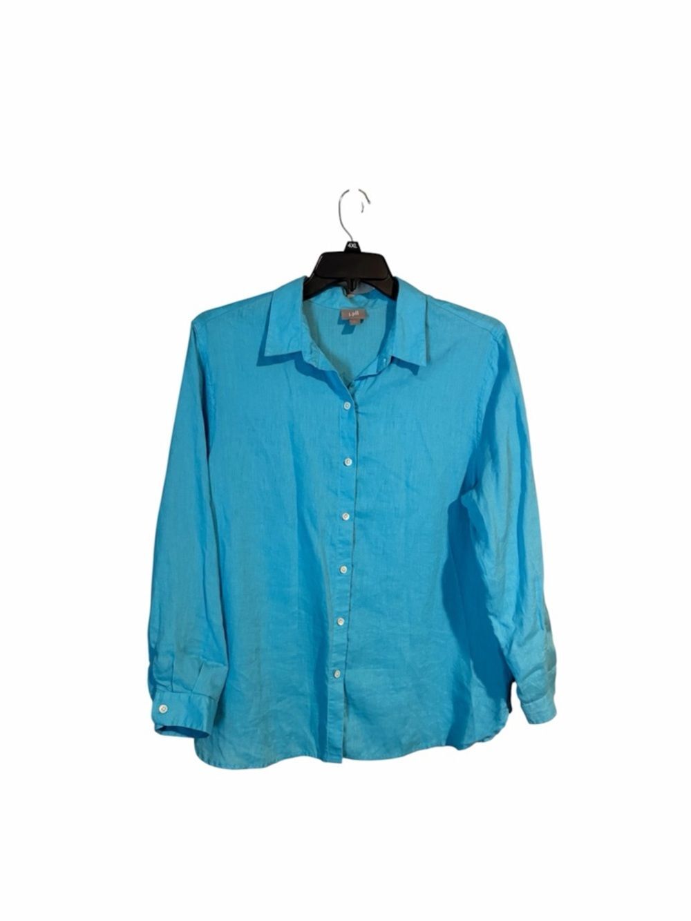 J Jill Size Large Linen Button Down Shirt Beach Sky Blue Beach Vacation